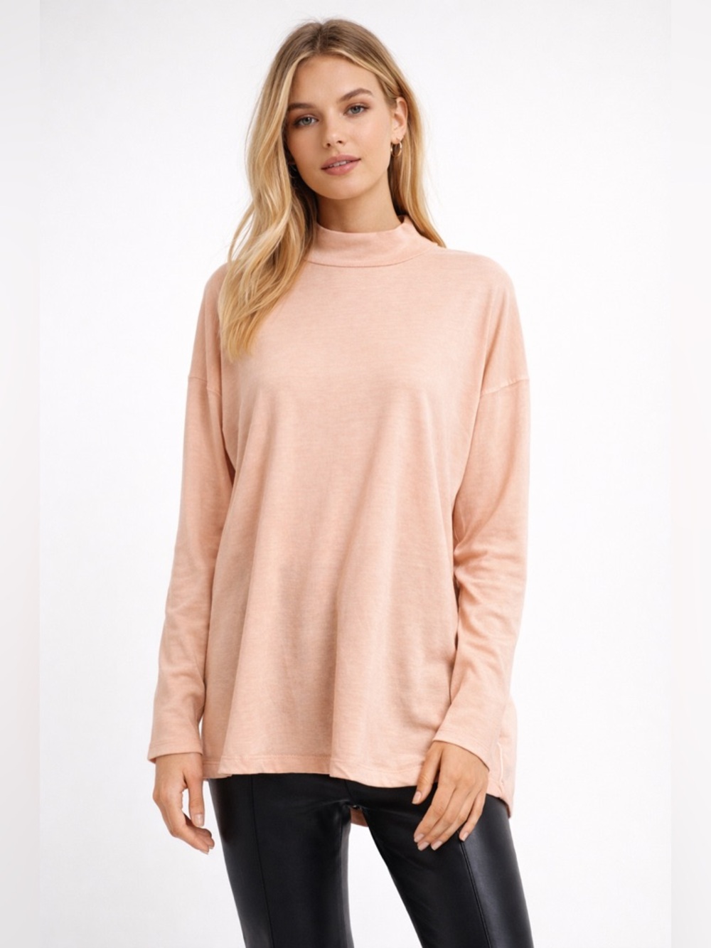 We The Free Peach Long Sleeve Mock Neck Cotton Relaxed Top XS Boho Casual